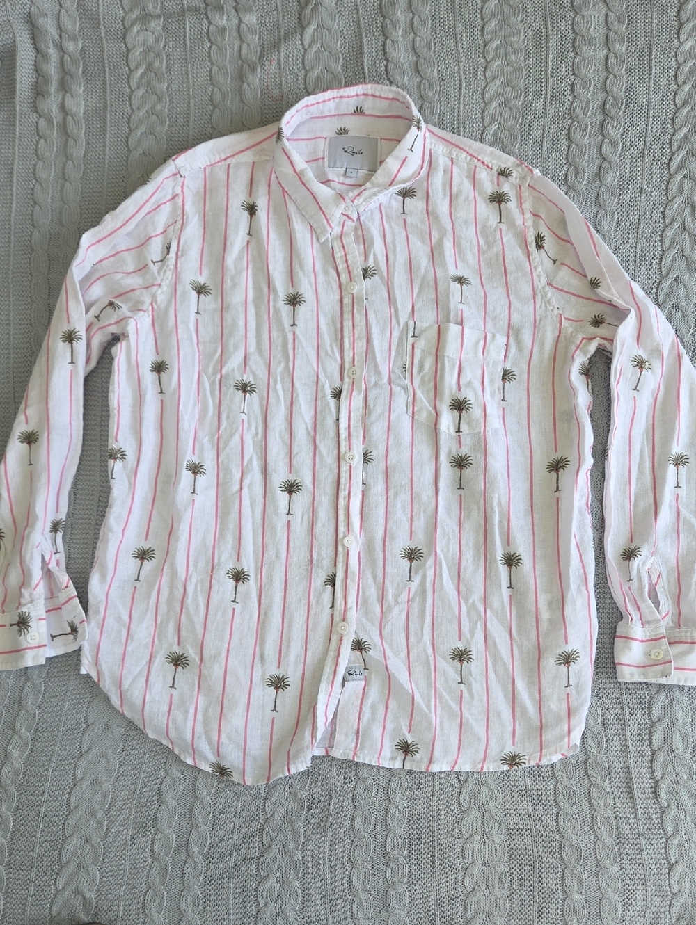 Rails Charli Stripe Palm Tree Print Linen Blend Shirt Women's Large